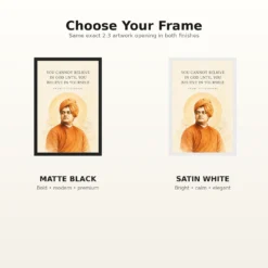 Swami Vivekananda Believe in Yourself Photo Frame 16 Swami Vivekananda Believe in Yourself Photo Frame showing a refined ivory watercolor portrait with the Believe in Yourself quote – Black and White Frame Options