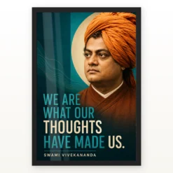 Swami Vivekananda Thoughts Have Made Us Photo Frame showing a modern teal editorial portrait with the Thoughts Have Made Us quote – Black Frame Main View