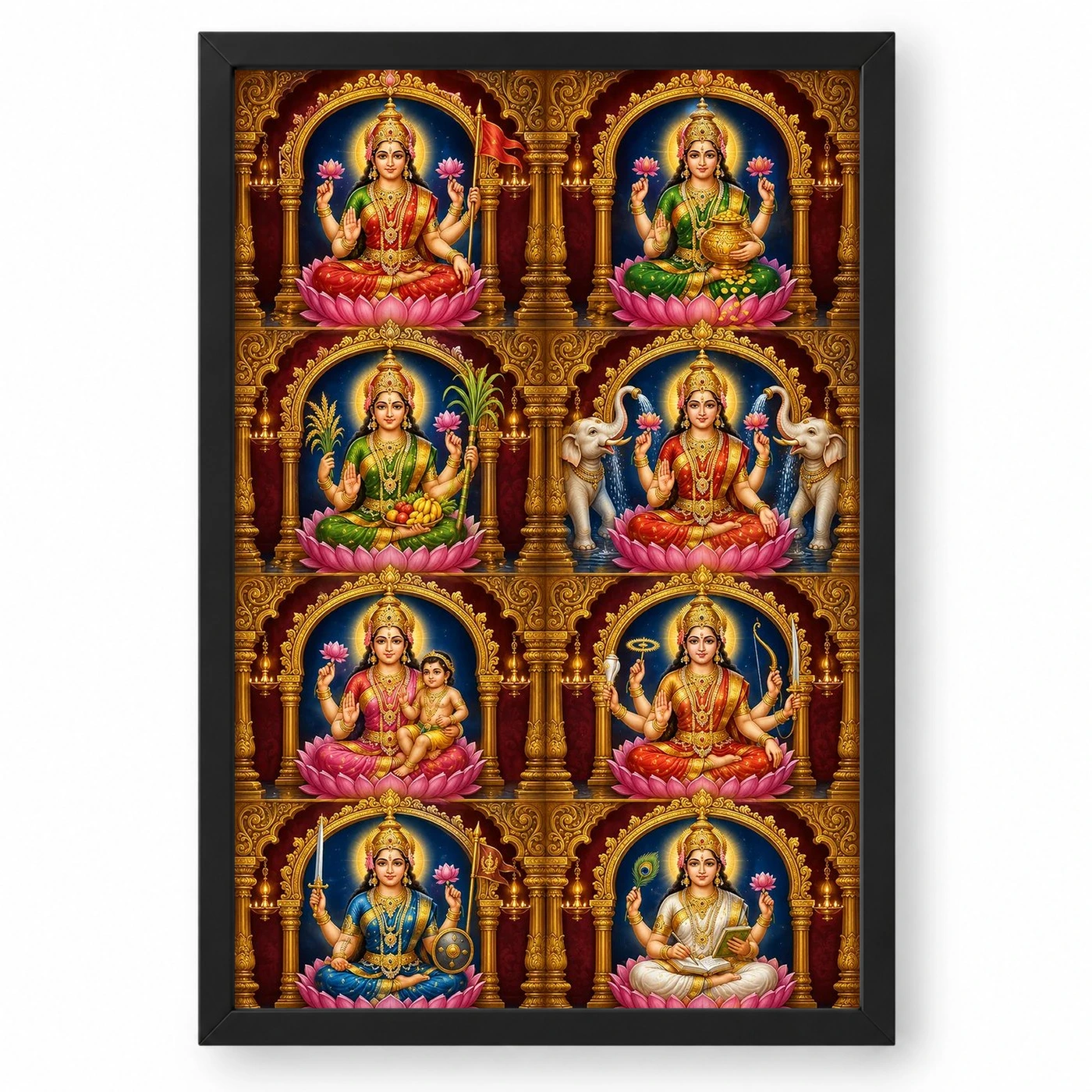 Ashta Lakshmi — Eight Forms of Wealth Frame 1 Ashta Lakshmi — Eight Forms of Wealth Frame — black frame clean
