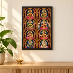 Ashta Lakshmi — Eight Forms of Wealth Frame 11 Ashta Lakshmi — Eight Forms of Wealth Frame — black frame pooja shelf