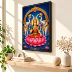 Gaja Lakshmi — Elephants of Abundance Frame — black frame console