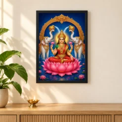Gaja Lakshmi — Elephants of Abundance Frame 11 Gaja Lakshmi — Elephants of Abundance Frame — black frame pooja shelf