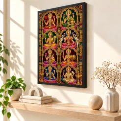 Ashta Lakshmi — Traditional Temple Style Frame — black frame console