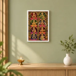 Ashta Lakshmi — Traditional Temple Style Frame — white frame distant wall