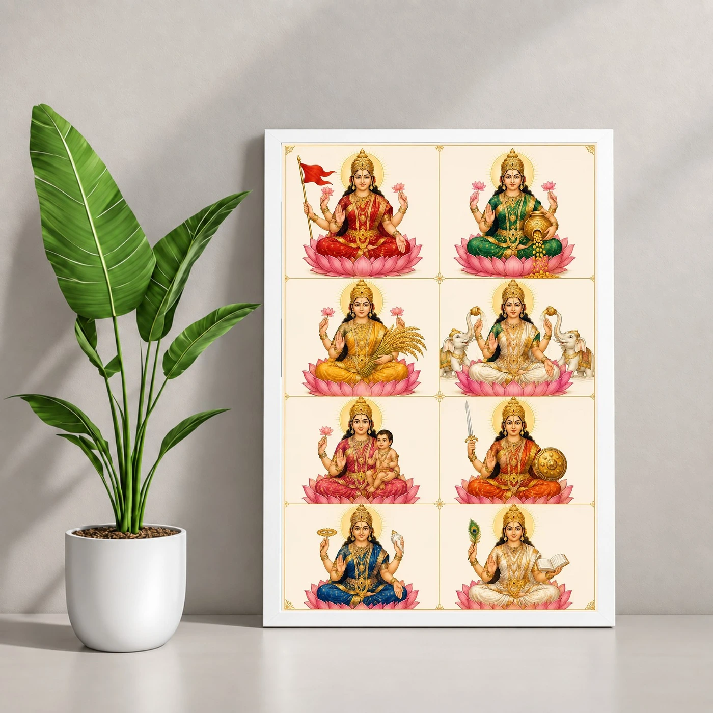 Ashta Lakshmi — Modern Minimalist 8-Grid Frame 4 Ashta Lakshmi — Modern Minimalist 8-Grid Frame — white frame console