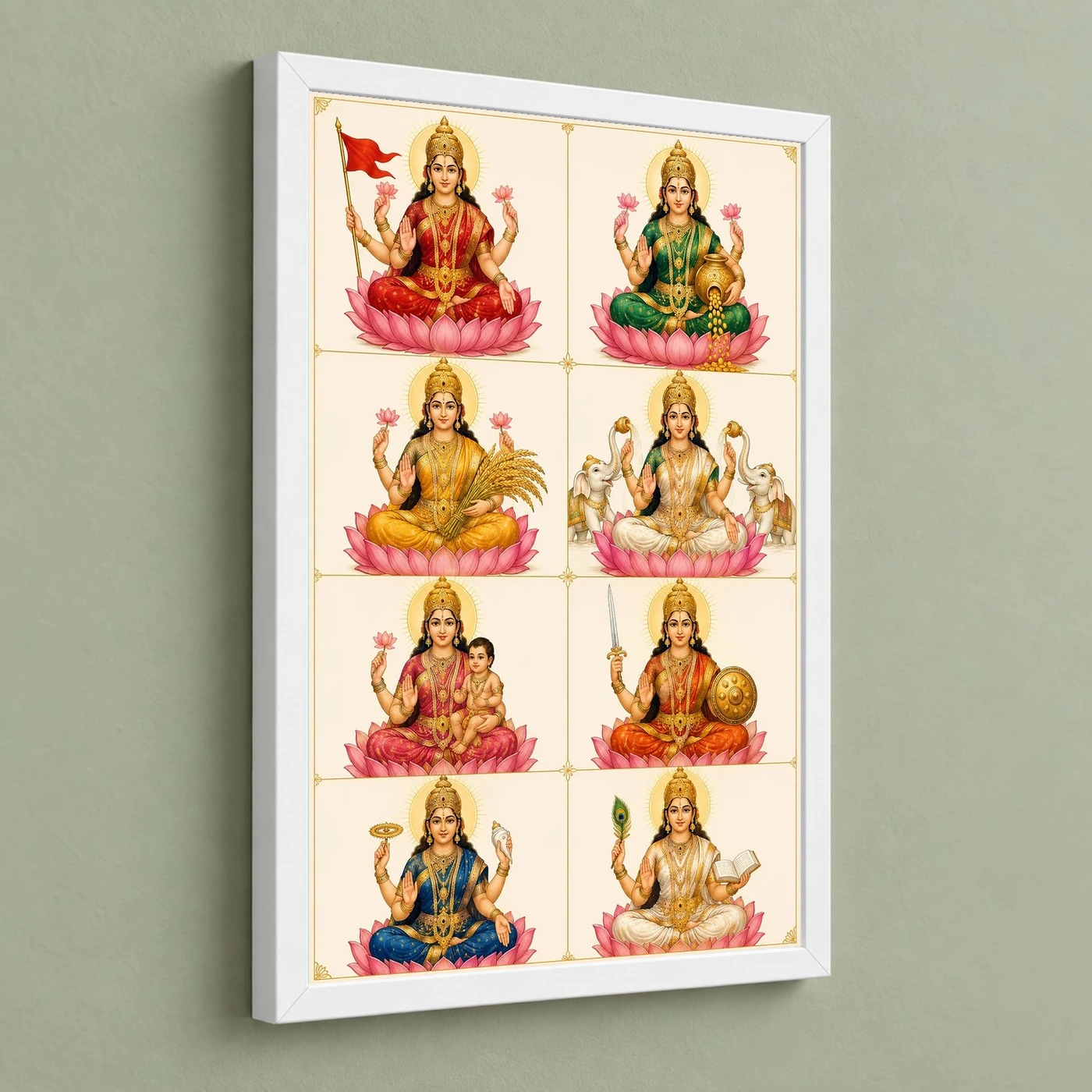 Ashta Lakshmi — Modern Minimalist 8-Grid Frame 5 Ashta Lakshmi — Modern Minimalist 8-Grid Frame — white frame angled wall