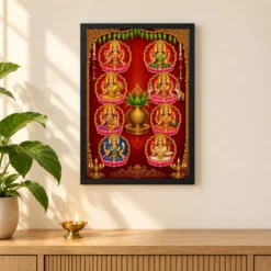 Ashta Lakshmi — Vertical Entrance Frame — black frame pooja shelf