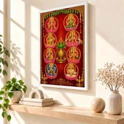 Ashta Lakshmi — Vertical Entrance Frame — white frame warm console