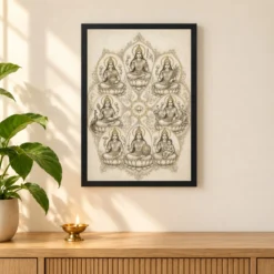 Ashta Lakshmi — Monochrome Sketch Frame — black frame pooja shelf