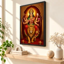 Durga Maa — Mahishasura Mardini Frame — black frame console