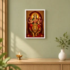 Durga Maa — Mahishasura Mardini Frame — white frame distant wall