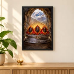 Vaishno Devi — Pindi Darshan Frame — black frame pooja shelf