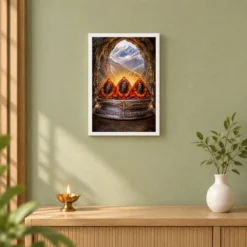 Vaishno Devi — Pindi Darshan Frame — white frame distant wall