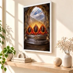 Vaishno Devi — Pindi Darshan Frame — white frame warm console