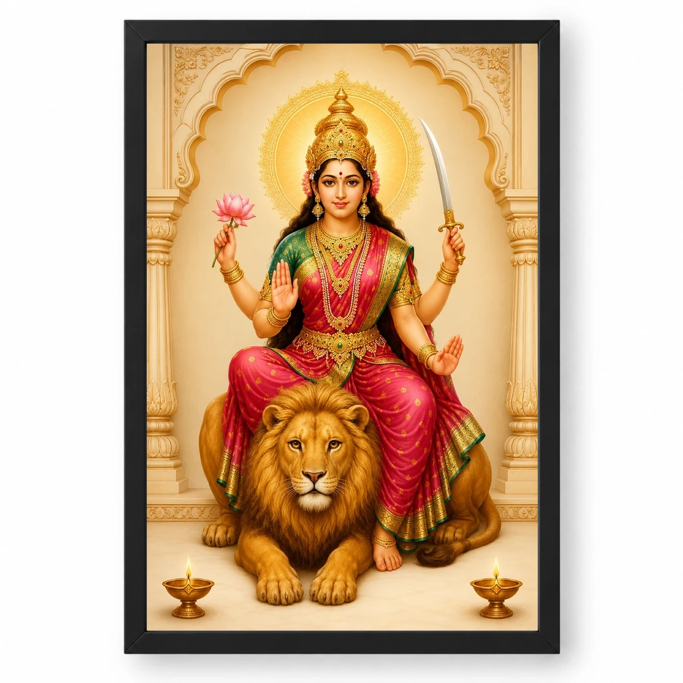 Maa Katyayani — Lion Blessings Frame 1 Maa Katyayani — Lion Blessings Frame — black frame clean