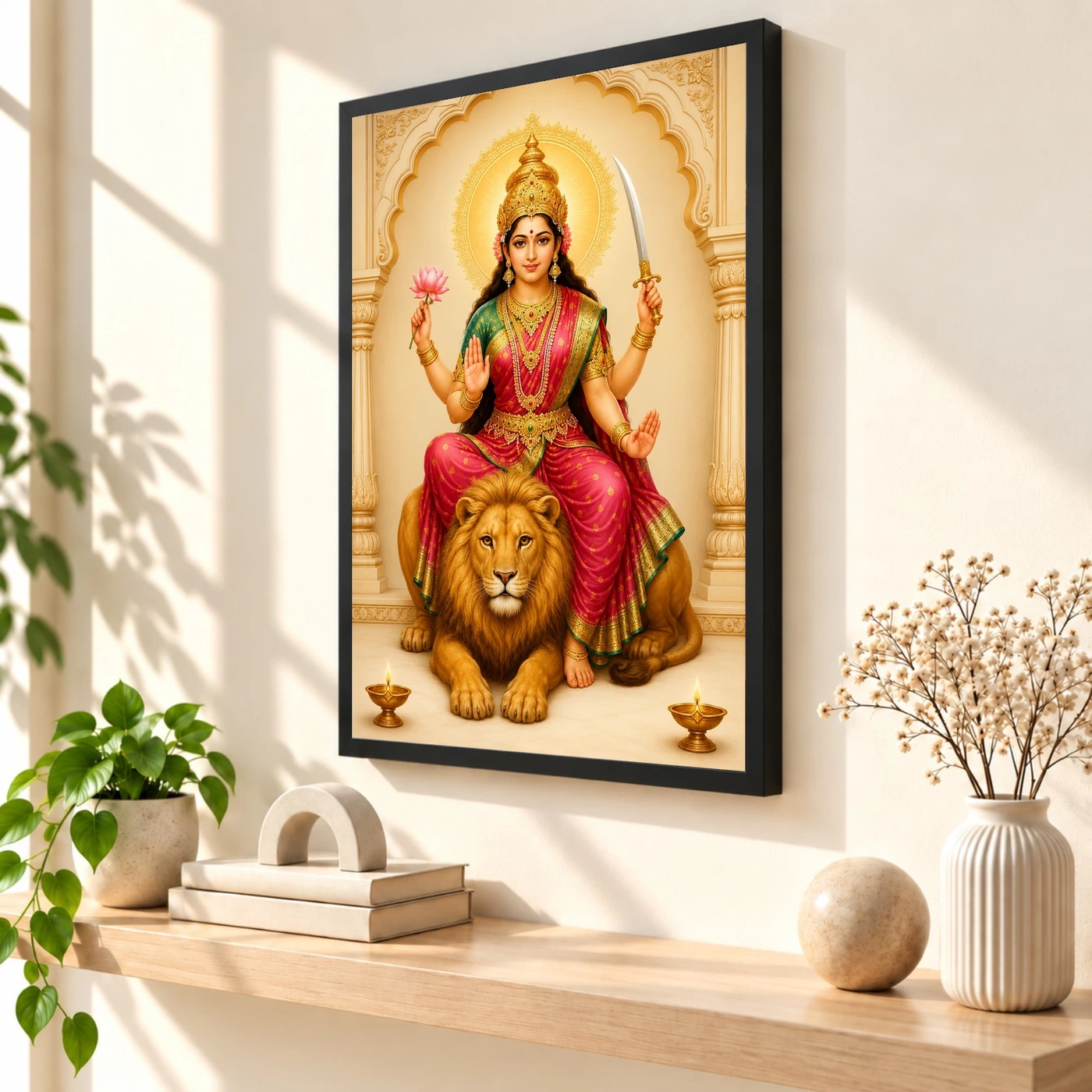Maa Katyayani — Lion Blessings Frame 56 Maa Katyayani — Lion Blessings Frame — black frame
