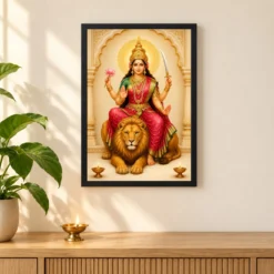 Maa Katyayani — Lion Blessings Frame 11 Maa Katyayani — Lion Blessings Frame — black frame pooja shelf