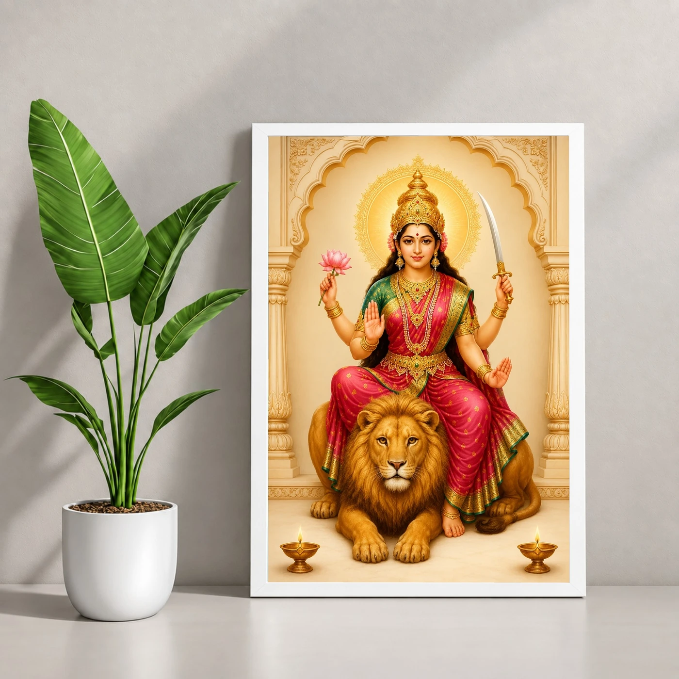 Maa Katyayani — Lion Blessings Frame 4 Maa Katyayani — Lion Blessings Frame — white frame console