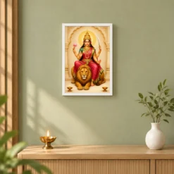 Maa Katyayani — Lion Blessings Frame 14 Maa Katyayani — Lion Blessings Frame — white frame distant wall