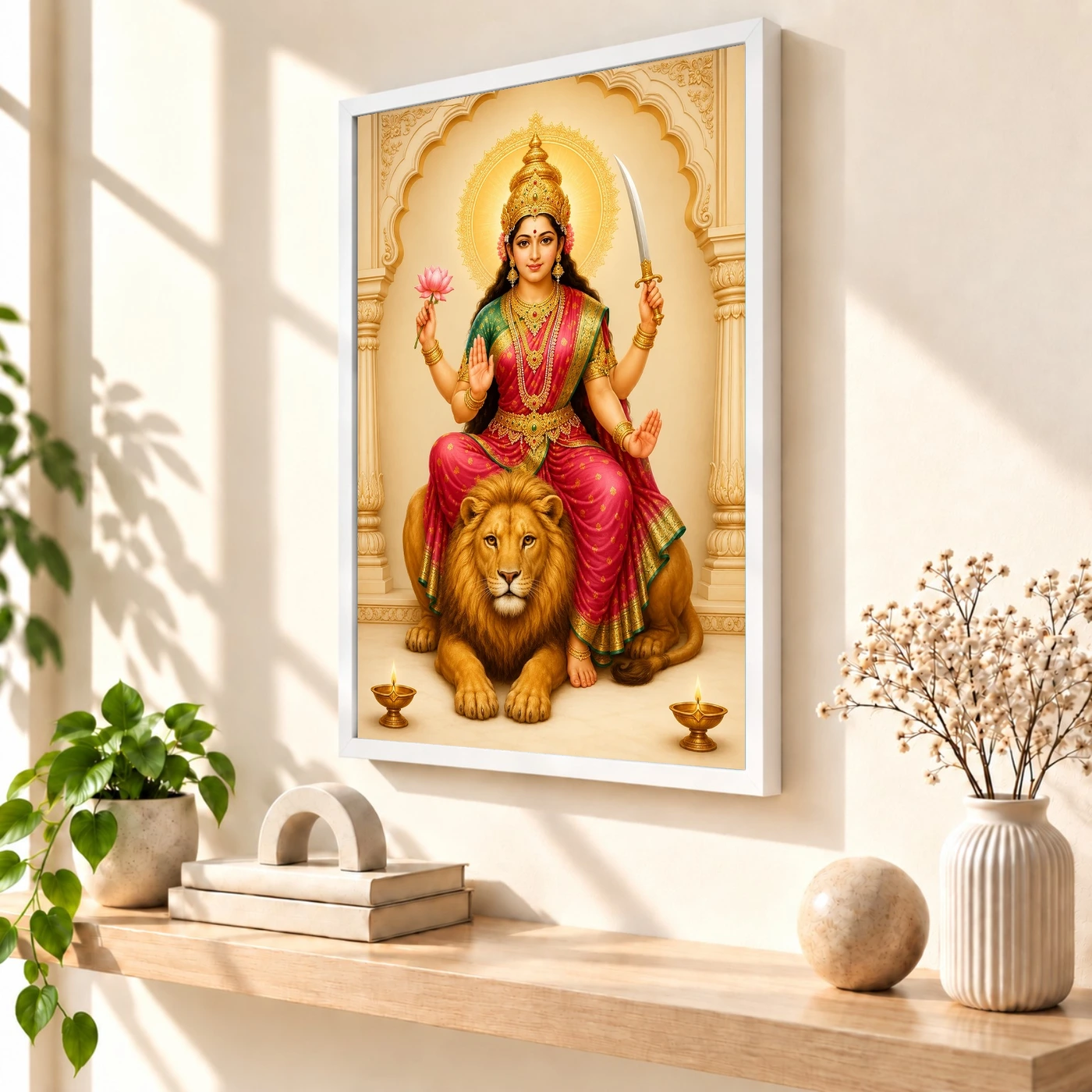 Maa Katyayani — Lion Blessings Frame 57 Maa Katyayani — Lion Blessings Frame — white frame