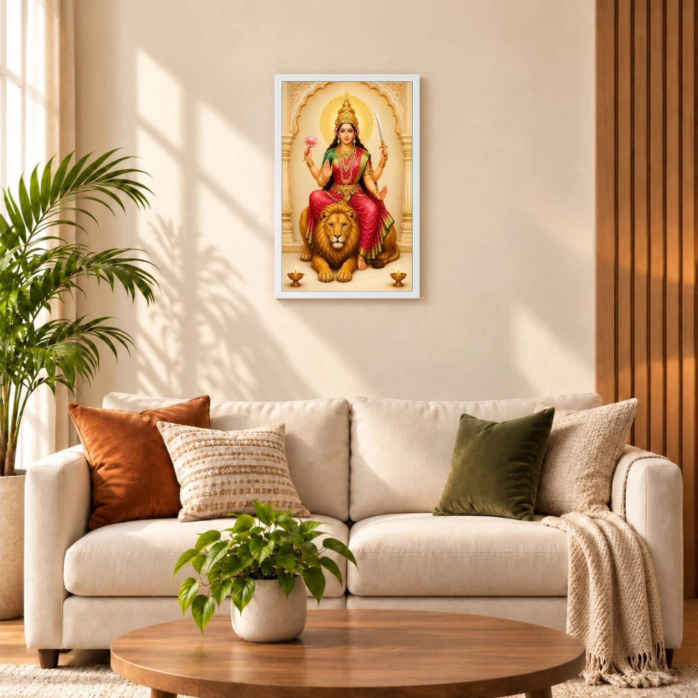 Maa Katyayani — Lion Blessings Frame 9 Maa Katyayani — Lion Blessings Frame — white frame sofa