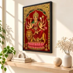 Durga — Tanjore Gold Traditional Art Frame — black frame console