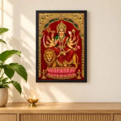 Durga — Tanjore Gold Traditional Art Frame — black frame pooja shelf