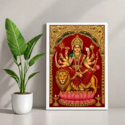 Durga — Tanjore Gold Traditional Art Frame — white frame console