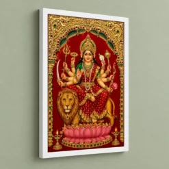 Durga — Tanjore Gold Traditional Art Frame — white frame angled wall