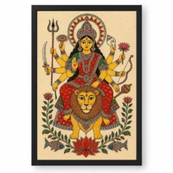 Durga — Madhubani Folk Art Frame — black frame clean