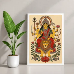 Durga — Madhubani Folk Art Frame 12 Durga — Madhubani Folk Art Frame — white frame console