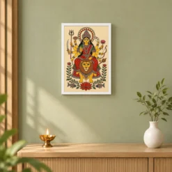 Durga — Madhubani Folk Art Frame 14 Durga — Madhubani Folk Art Frame — white frame distant wall