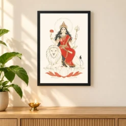 Durga — Modern Minimalist Ivory Frame 11 Durga — Modern Minimalist Ivory Frame — black frame pooja shelf