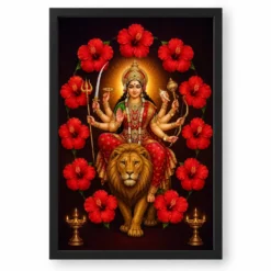 Durga Maa — Red Hibiscus Radiance Frame — black frame clean