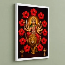 Durga Maa — Red Hibiscus Radiance Frame 13 Durga Maa — Red Hibiscus Radiance Frame — white frame angled wall