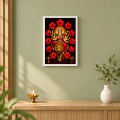 Durga Maa — Red Hibiscus Radiance Frame 14 Durga Maa — Red Hibiscus Radiance Frame — white frame distant wall