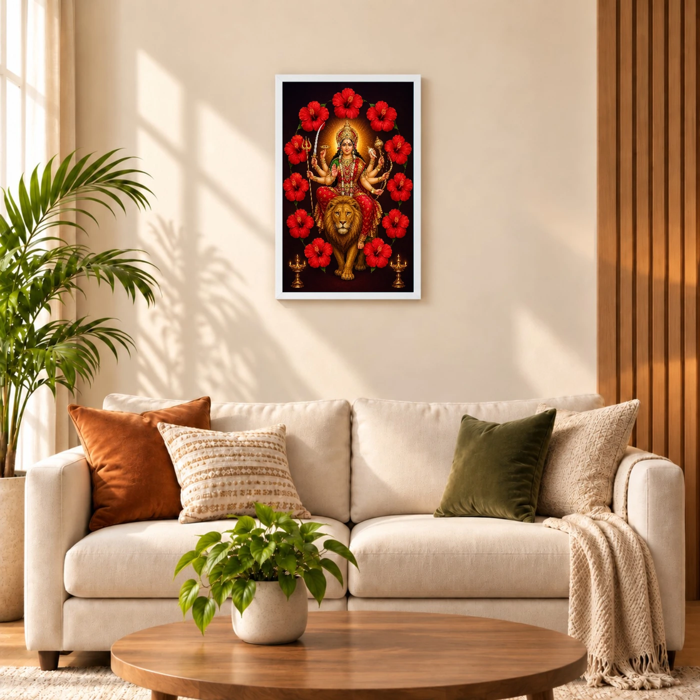 Durga Maa — Red Hibiscus Radiance Frame 9 Durga Maa — Red Hibiscus Radiance Frame — white frame sofa