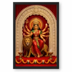 Durga Maa — Navratri Pandal Blessings Frame — black frame clean