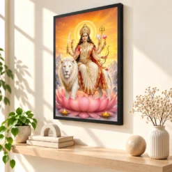 Durga Maa — Himalayan Sunrise Frame — black frame console
