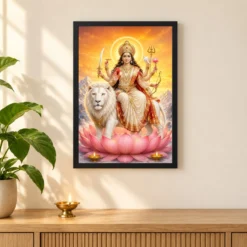 Durga Maa — Himalayan Sunrise Frame 11 Durga Maa — Himalayan Sunrise Frame — black frame pooja shelf