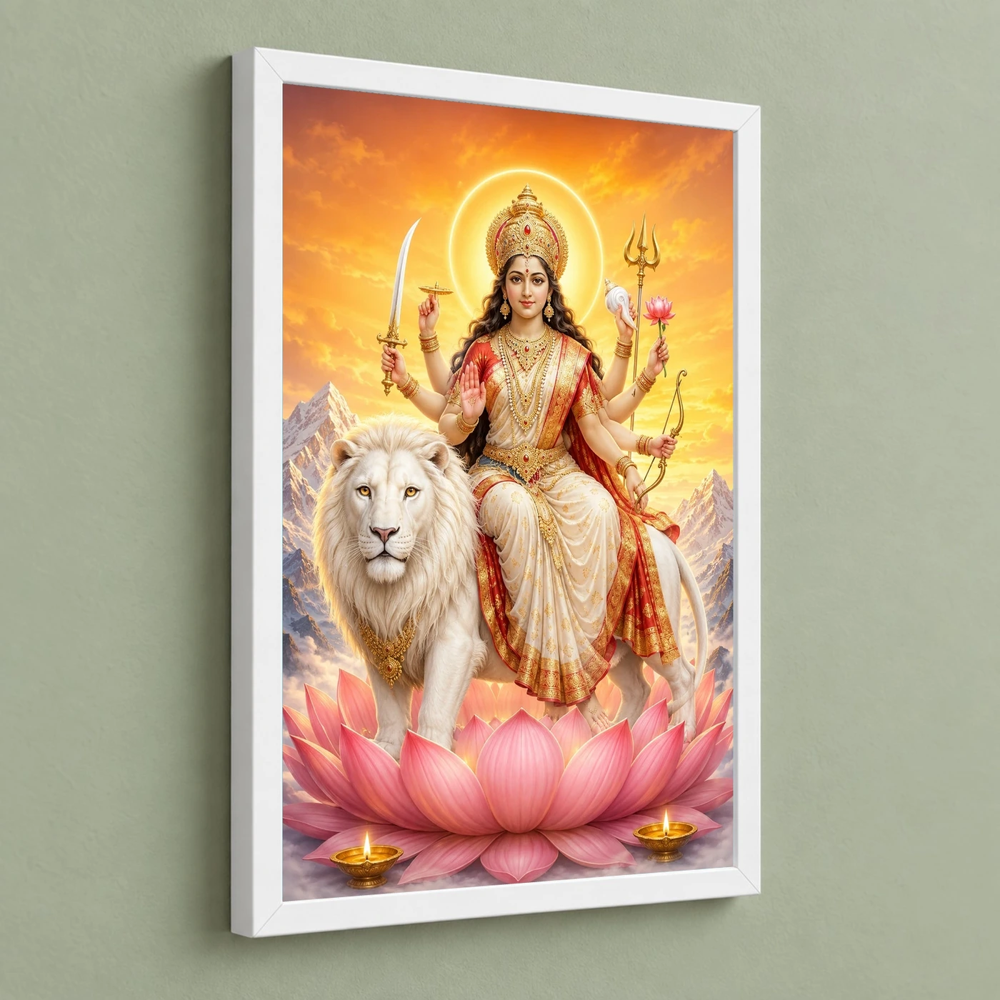 Durga Maa — Himalayan Sunrise Frame 5 Durga Maa — Himalayan Sunrise Frame — white frame angled wall