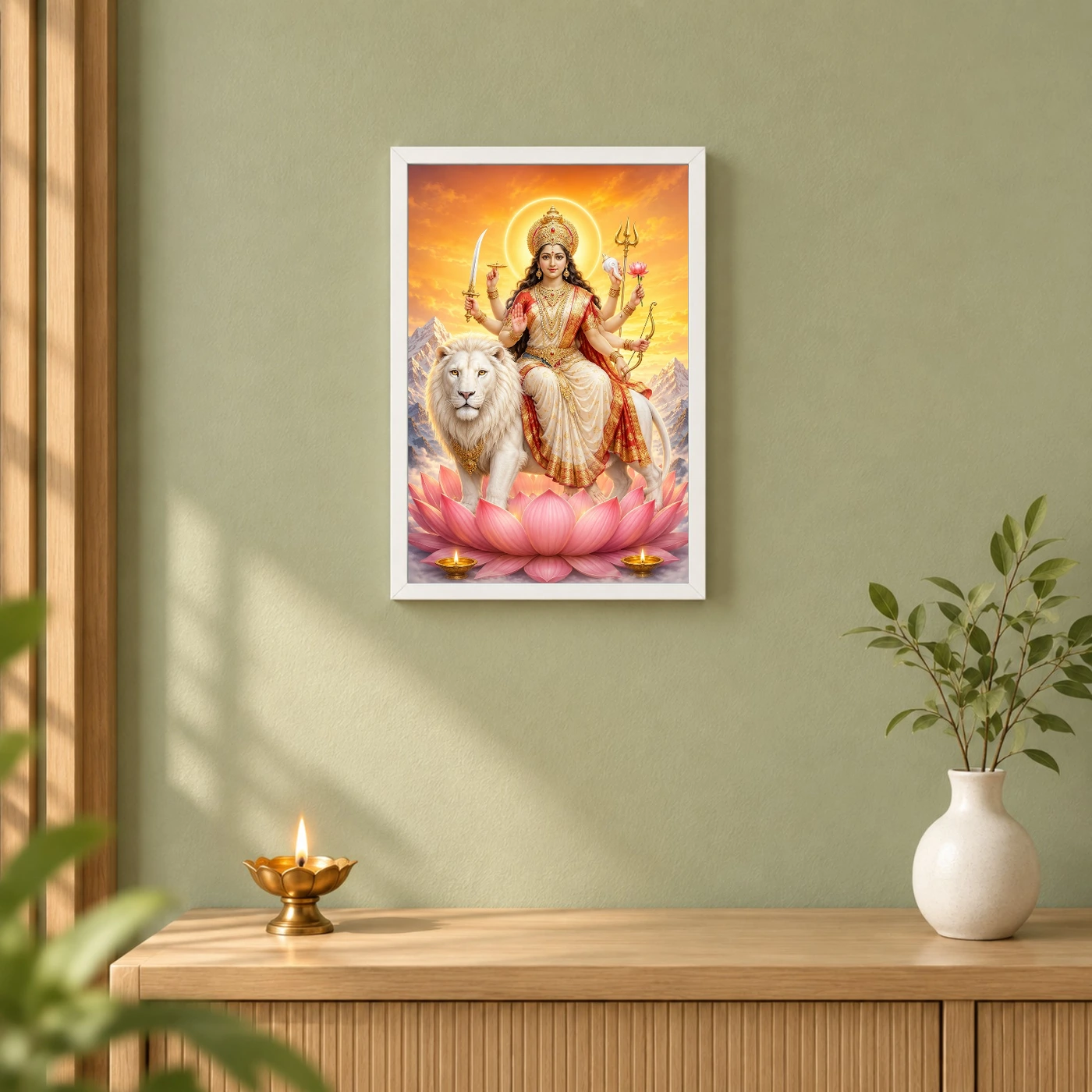Durga Maa — Himalayan Sunrise Frame 6 Durga Maa — Himalayan Sunrise Frame — white frame distant wall