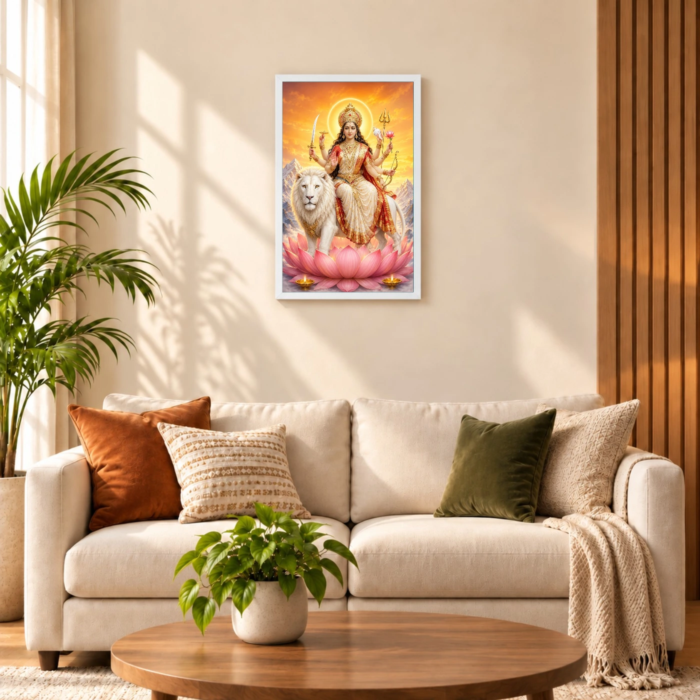 Durga Maa — Himalayan Sunrise Frame 9 Durga Maa — Himalayan Sunrise Frame — white frame sofa