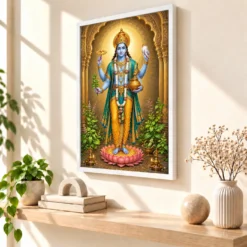 Dhanvantari Amrita Wellness Photo Frame — white frame warm console