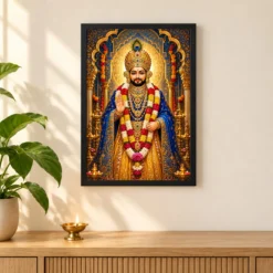Khatu Shyam Blue Temple Radiance Photo Frame — black frame pooja shelf