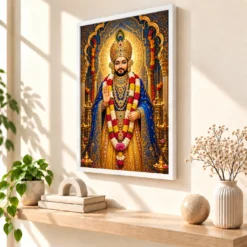 Khatu Shyam Blue Temple Radiance Photo Frame — white frame warm console