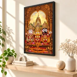 Jagannath Trinity Puri Rath Yatra Photo Frame — black frame console