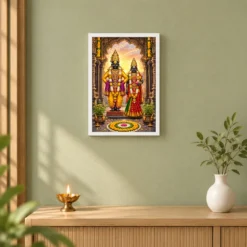 Vitthal Rukmini Pandharpur Darshan Photo Frame — white frame distant wall