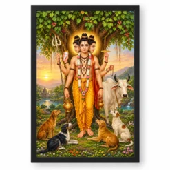Dattatreya Audumbar Cow Blessings Photo Frame — black frame clean