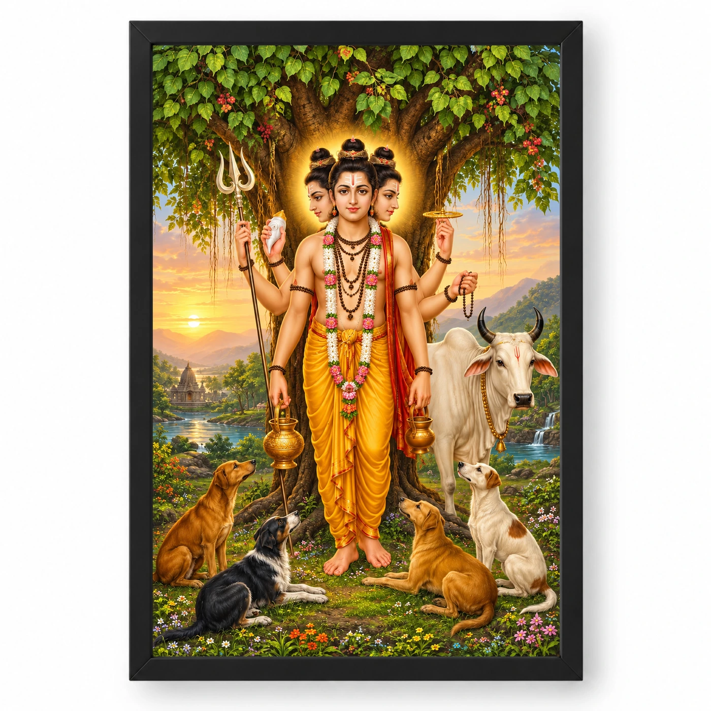 Dattatreya Audumbar Cow Blessings Photo Frame 1 Dattatreya Audumbar Cow Blessings Photo Frame — black frame clean